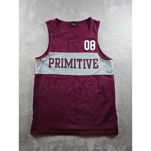 Primitive Apparel Tank Top Mens L Fit M Burgundy Grey Stripe Sleeveless